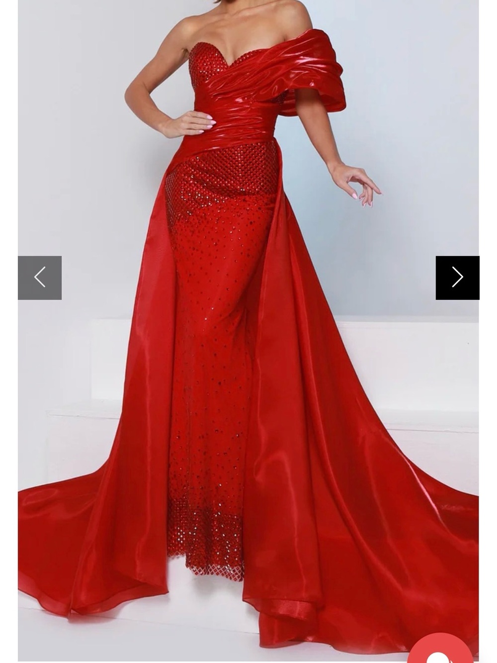 Johnathan Kayne Red One-Shoulder Embellished Evening Gown, style 3243